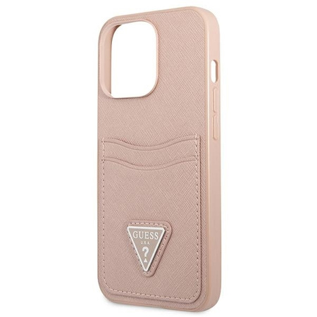 Etui Guess Saffiano Triangle Logo Cardslot na iPhone 13 Pro Max - różowe