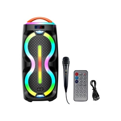 Przenośny Głośnik Stereo KARAOKE 2×6,5″ z BT, USB/TF, AUX, FM, LED RGB, Pilotem i Mikrofonem