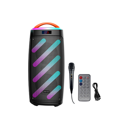 Przenośny głośnik imprezowy z oświetleniem RGB, Kolumna KARAOKE 20W, Bluetooth/FM, TWS, 2×6,5″ 