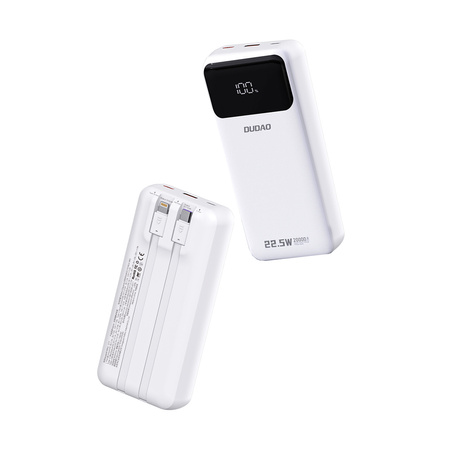 Powerbank Dudao K15Pro 20000mAh 22.5W PD USB-C / USB-A / wbudowane kable Lightning i USB-C - biały