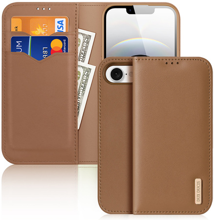 Etui Dux Ducis Hivo na iPhone 16e z klapką i ochroną RFID - brązowe