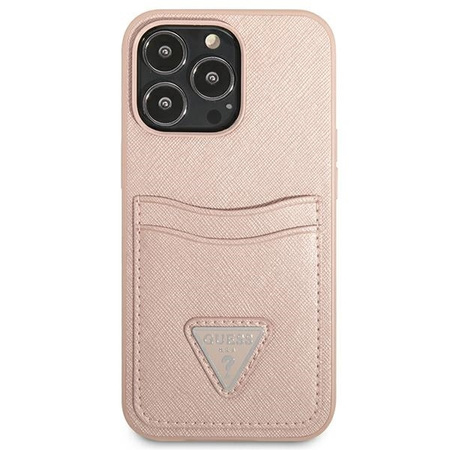 Etui Guess Saffiano Triangle Logo Cardslot na iPhone 13 Pro Max - różowe