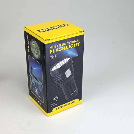 Wodoodporna latarka akumulatorowa USB Latarka LED XPE+COB - S11 - Czarna