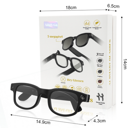 Inteligentne okulary AI z kamerą i ChatGPT, Bluetooth 5.0, 3 soczewki, 32 GB pamięci AIMB-G1