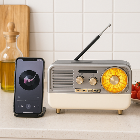 Uniwersalny głośnik zewnętrzny z bezprzewodową technologią Bluetooth, radiem wielopasmowym (FM/AM/SW), odtwarzaniem przez USB/TF, baterią 18650 i dynamicznym oświetleniem RGB