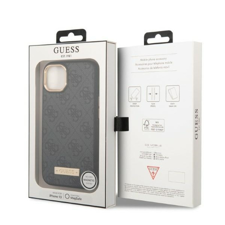Etui Guess 4G Logo Plate MagSafe na iPhone 13 - czarne
