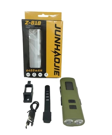 Latarka rowerowa z powerbankiem i kablem typ C oraz Lightning
