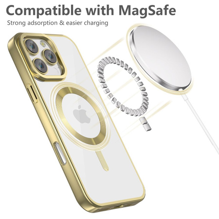 Etui Tech-Protect MagFlex MagSafe na iPhone 16 Pro - przezroczyste ze złotą ramką