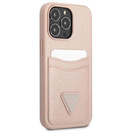 Etui Guess Saffiano Triangle Logo Cardslot na iPhone 13 Pro Max - różowe
