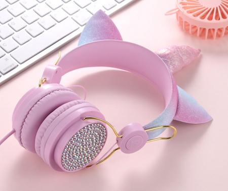 KOCIE USZY SŁUCHAWKI DLA DZIECI BLUETOOTH KOTEK  JEDNOROŻEC Z CYRKONIAMI UNICORN