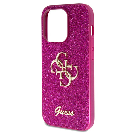 Etui Guess Glitter Script Big 4G na iPhone 15 Pro - fioletowe