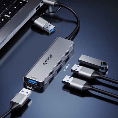 Hub USB-A/USB-C Orico YSB4-U2 stacja dokująca 2x USB-A 2.0 + 1x USB-A 3.0 + 1x USB-C 2.0 + 1x USB-C - szary
