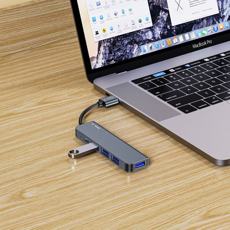 HUB Tech-Protect V0 5w1 USB-A - USB-A 3.0 / 3x USB-A 2.0 / USB-C - szary