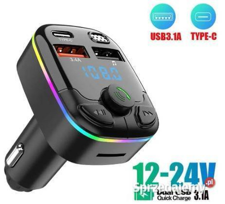 Transmiter Bluetooth FM Samochodowy Uniwersalny RGB