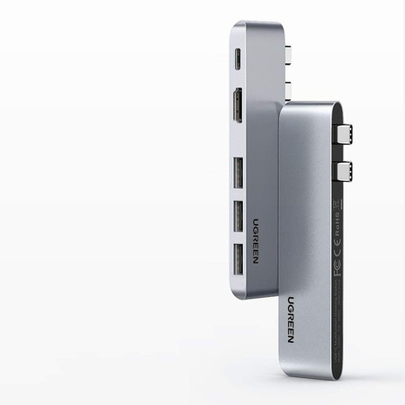 HUB Ugreen 60559 2x USB-C / USB-C PD (Thunderbolt 3, 100W, 4K 60 Hz, 10 Gbps) / HDMI 4K 30 Hz / 3x USB 3.0 do MacBook Pro / Air - szary