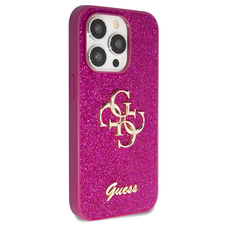 Etui Guess Glitter Script Big 4G na iPhone 15 Pro - fioletowe