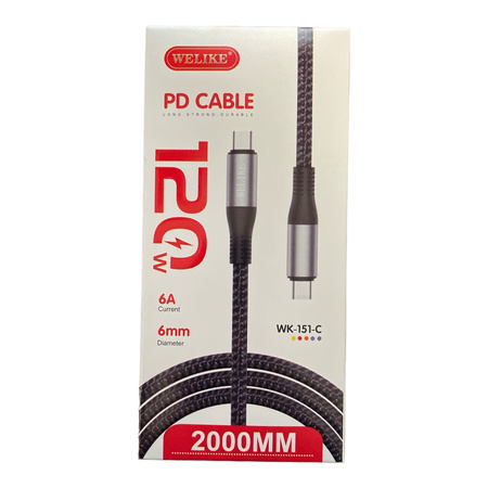 Kabel USB C do USB C w oplocie mocny do 6A 120W 2M