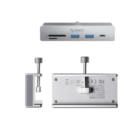Hub Orico MH5PC montowany na zacisk USB-C / 2x USB-A 3.2 + 1x USB-C 3.2 + 1x SD&TF - srebrny