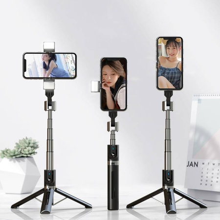 Selfie Stick bluetooth z lampą doświetlającą - Tripod monopod 1.14m