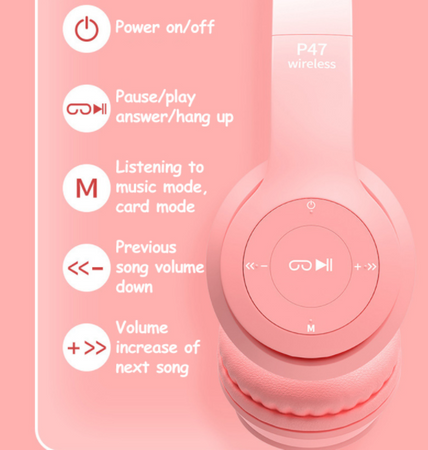 M2/ Świecące Słuchawki bezprzewodowe Kocie Ucho z mikrofonem Bluetooth
