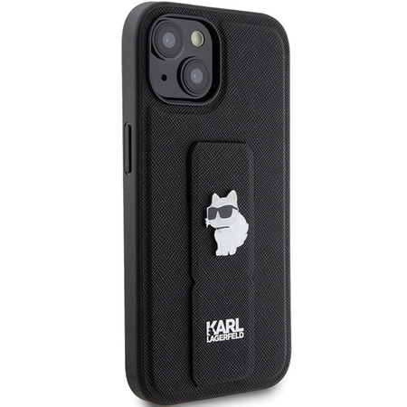 Etui Karl Lagerfeld Gripstand Saffiano Choupette Pins na iPhone 15 - czarne