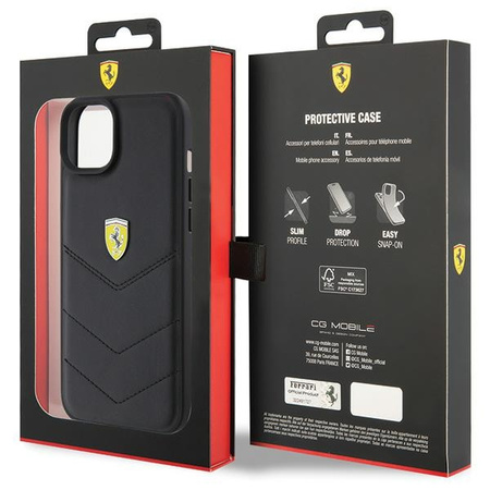 Etui Ferrari Quilted Metal Logo do iPhone 15 Plus - czarne