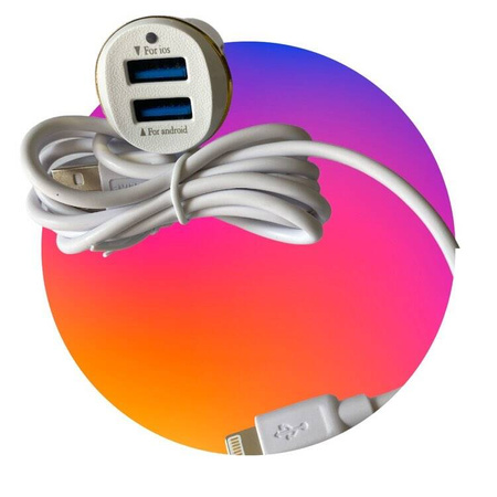Ładowarka samochodowa 2xUSB 2,1A  Biała plus kabel Lightning