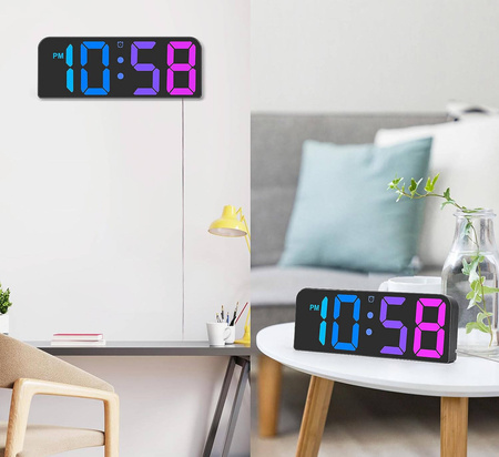 ELEKTRONICZNY ZEGAREK ŚCIENNY BUDZIK Z PILOTEM 12 x RGB KOLOR