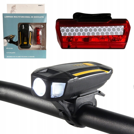 ZESTAW LAMPKA ROWEROWA LED PRZÓD TYŁ USB DZWONEK