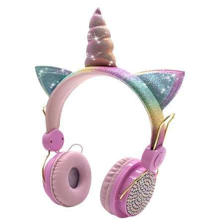 KOCIE USZY SŁUCHAWKI DLA DZIECI BLUETOOTH KOTEK  JEDNOROŻEC Z CYRKONIAMI UNICORN